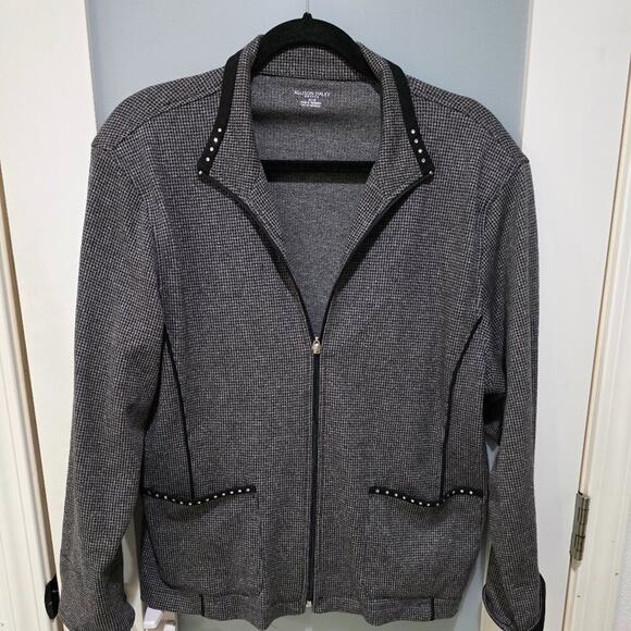 Allison Daley Black White Plaid Zip Front Jacket Size PL - Picture 1 of 5